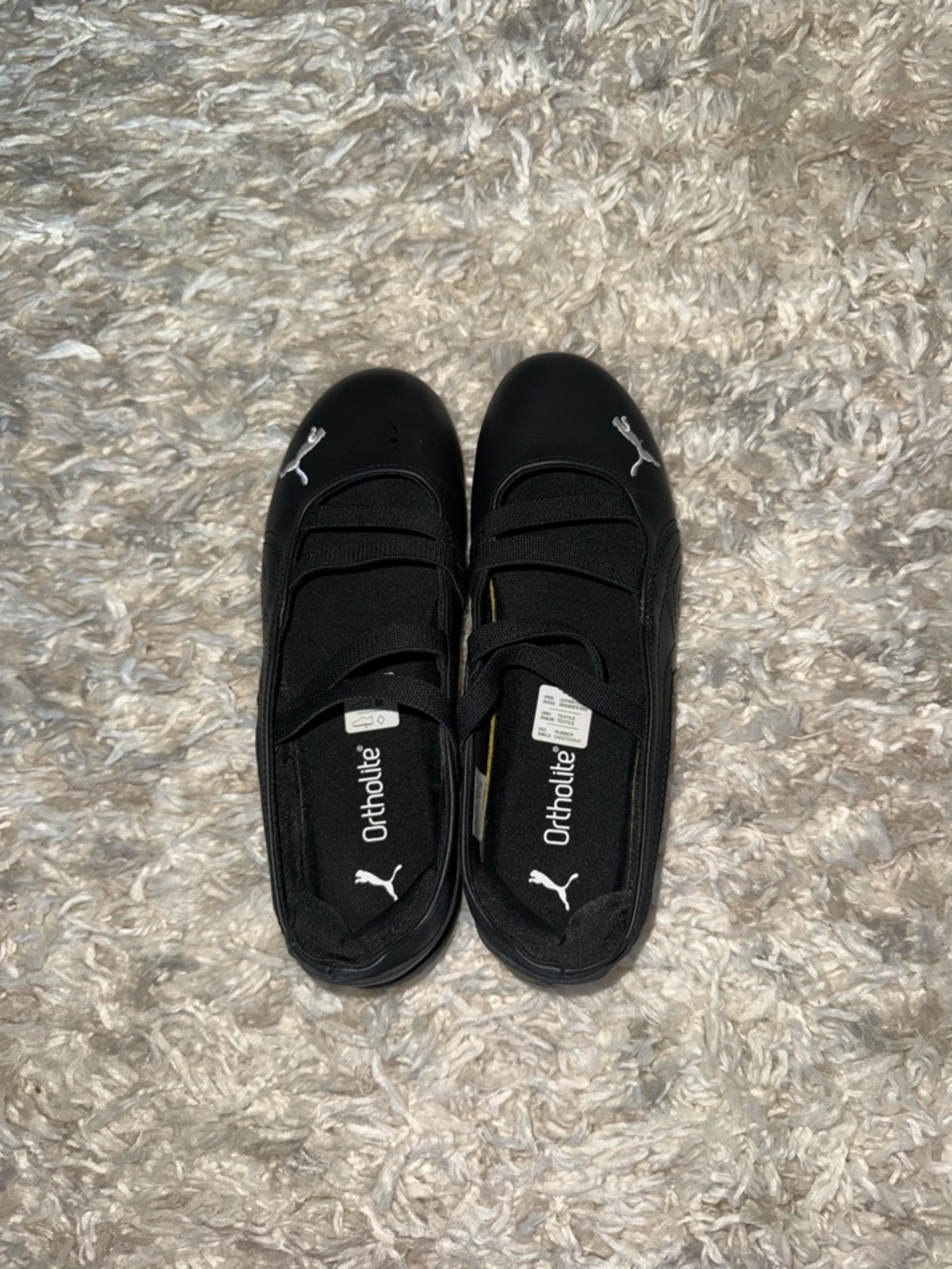 Puma Black Elastic-Strap Ballet Sneakers with White Logo - Picture 2 of 11